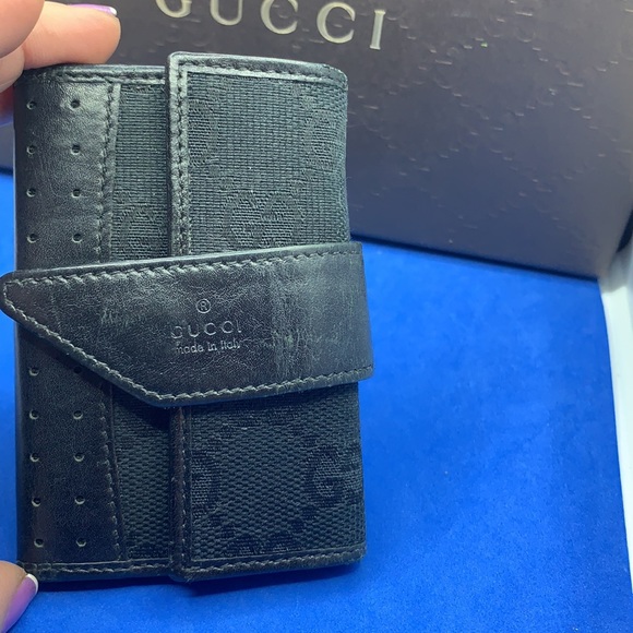 Gucci vintage black leather & Canvas key holder wallet - Picture 3 of 11